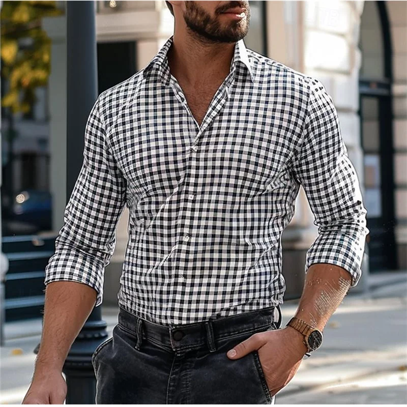 2024 camicie da uomo camicie abbottonate camicie Casual manica lunga Plaid risvolto Street Resort Wear camicia XS-6XL da uomo di moda