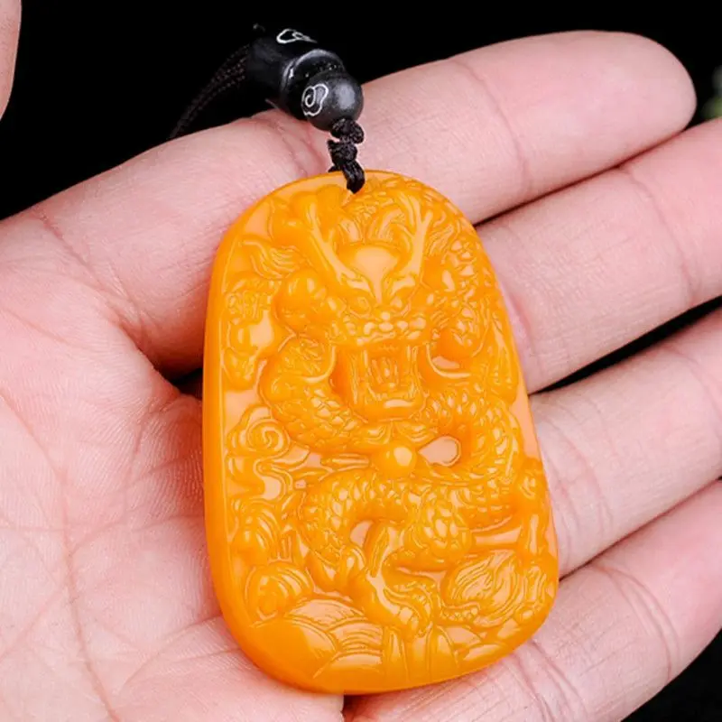 Yellow Dragon Jade Dragon Pendant Men's and Women's Topaz Dragon Pendant Jade Zodiac Dragon Necklace Jade Pendant Sweater Chain