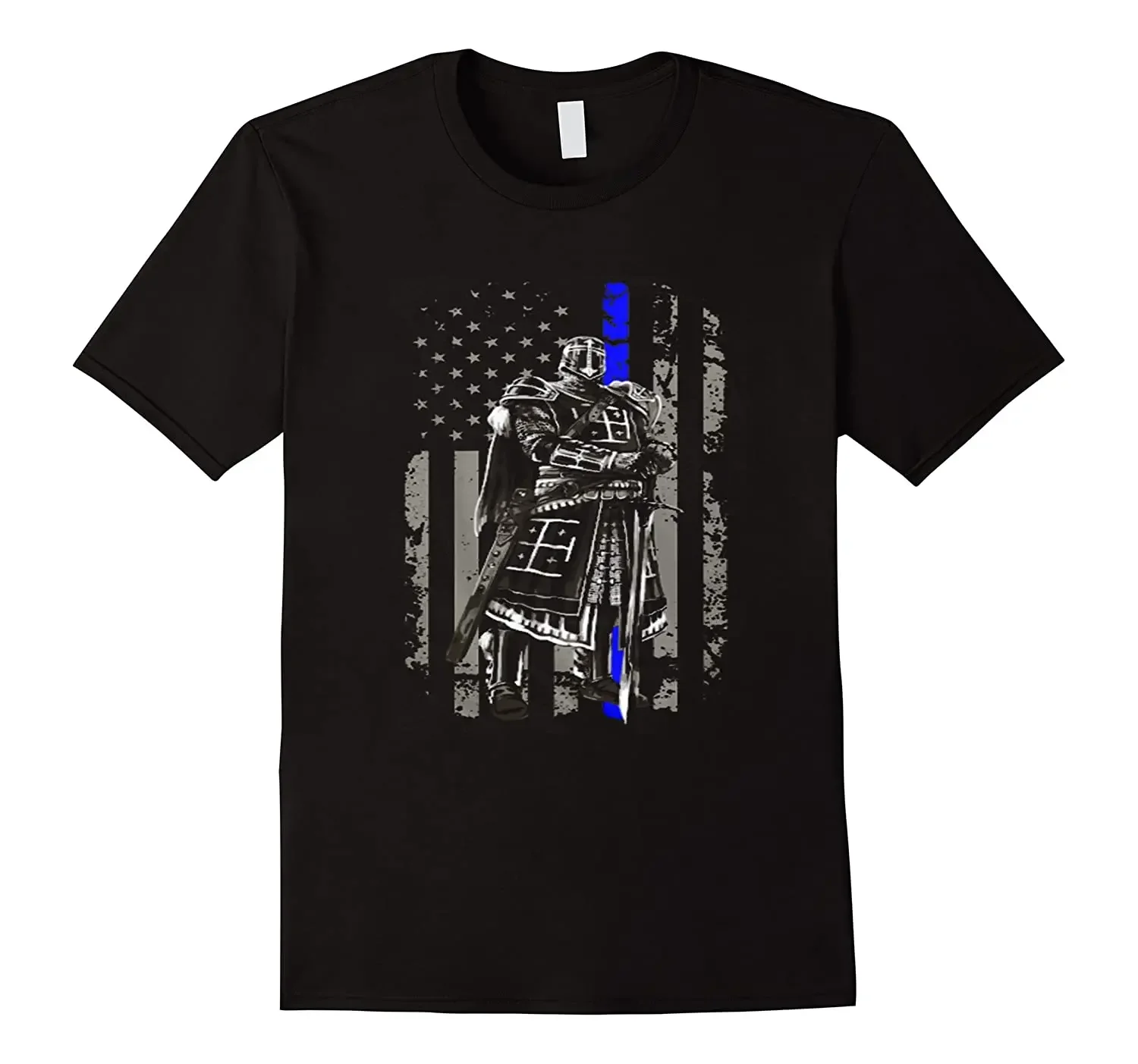

Thin Blue Line American Flag Knight Templar Crusader T-Shirt. Summer Cotton Short Sleeve O-Neck Mens T Shirt New S-3XL