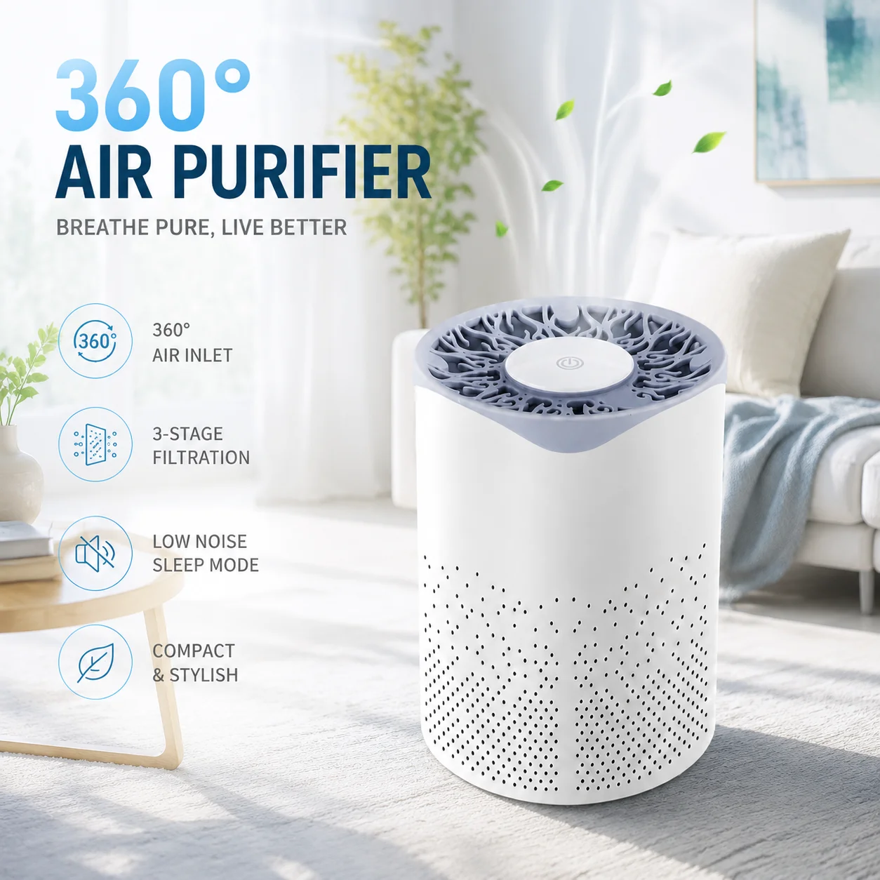 2-in-1 UV Air Purifier For Home Use Portable Desktop Indoor Air Cleaner Remove Dust Remove formaldehyde Sterilizer