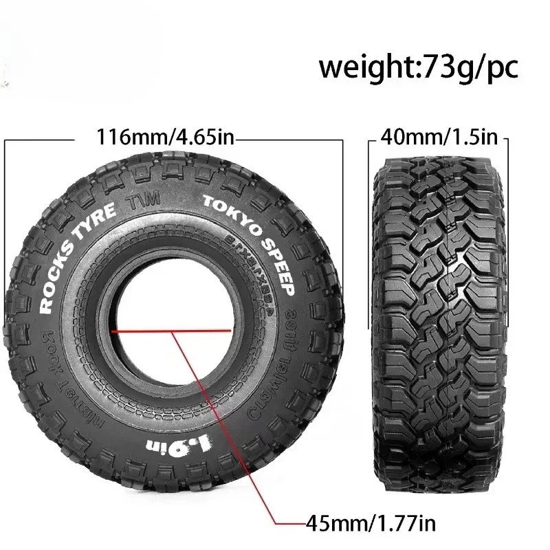 1/10 RC 크롤러 카용 소프트 고무 타이어 휠 타이어, FMS Yikong Axila SCX10 CROSSRC R166 개조 부품, 116mm 1.9 인치, 4PCs