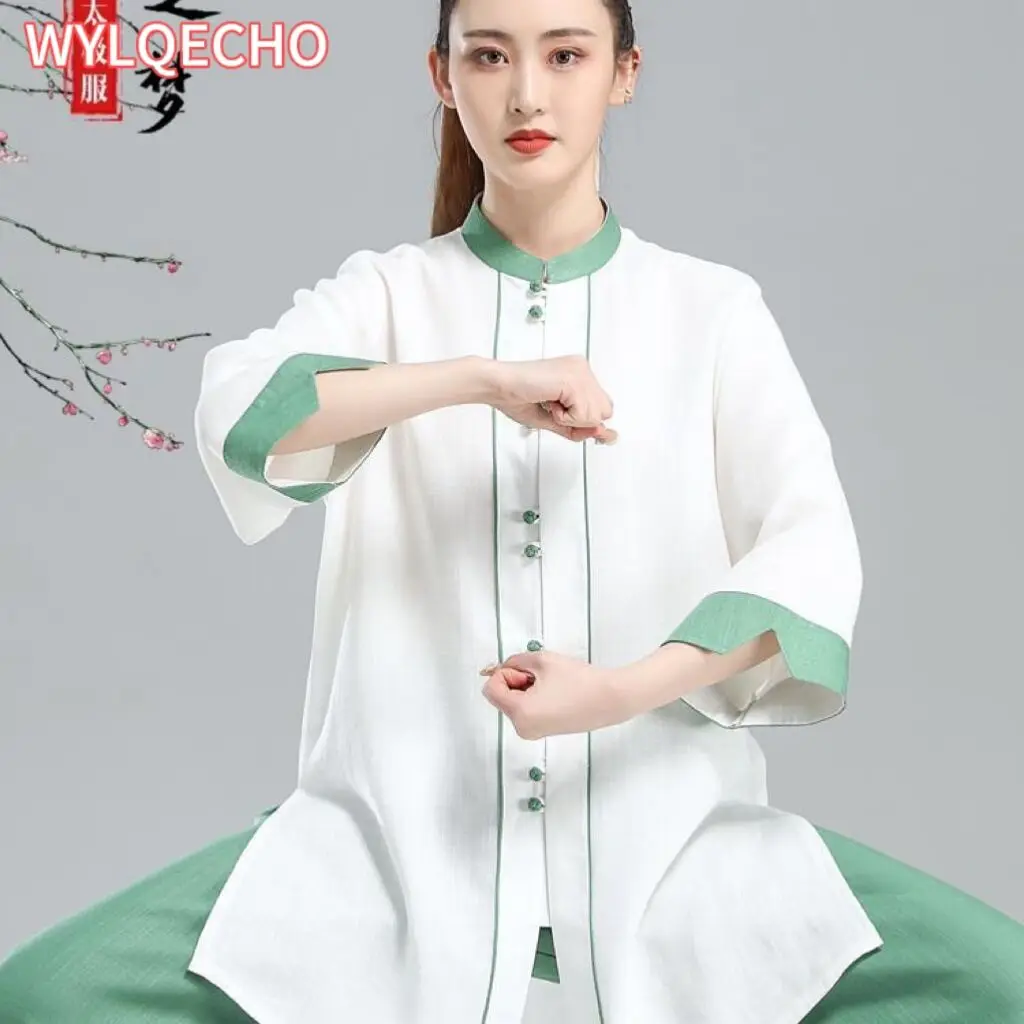 

2024 traditional chinese taichi wushu uniform kungfu exercise training practice clothing martial arts wingchun tops+pants set