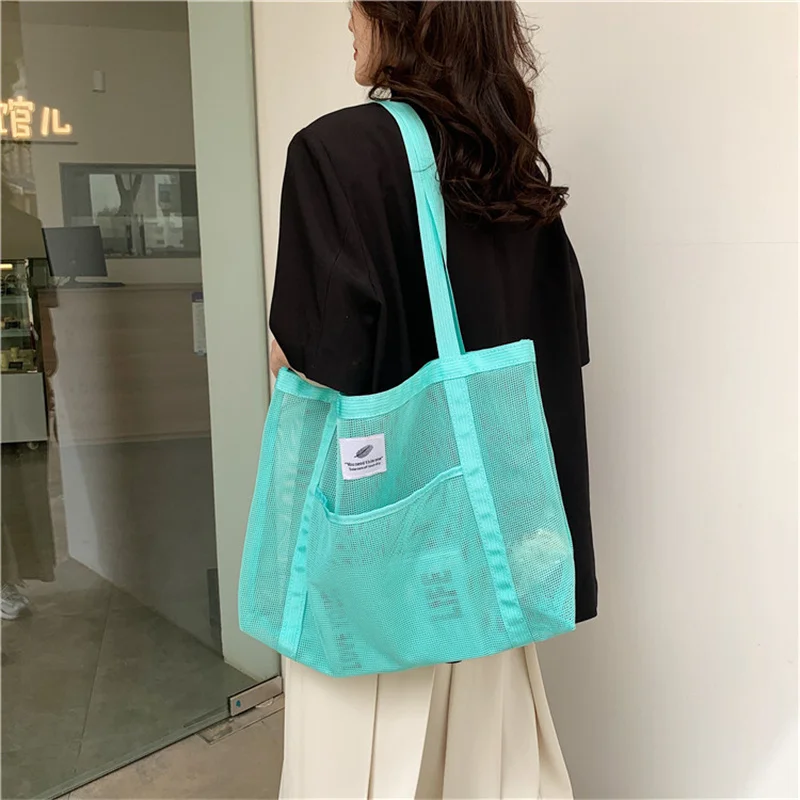 Hollow Large Capacity Makeup Storage Bag Women Multifunctional Mesh Shoulder Bag Travel Transparent Bag Beach Bags