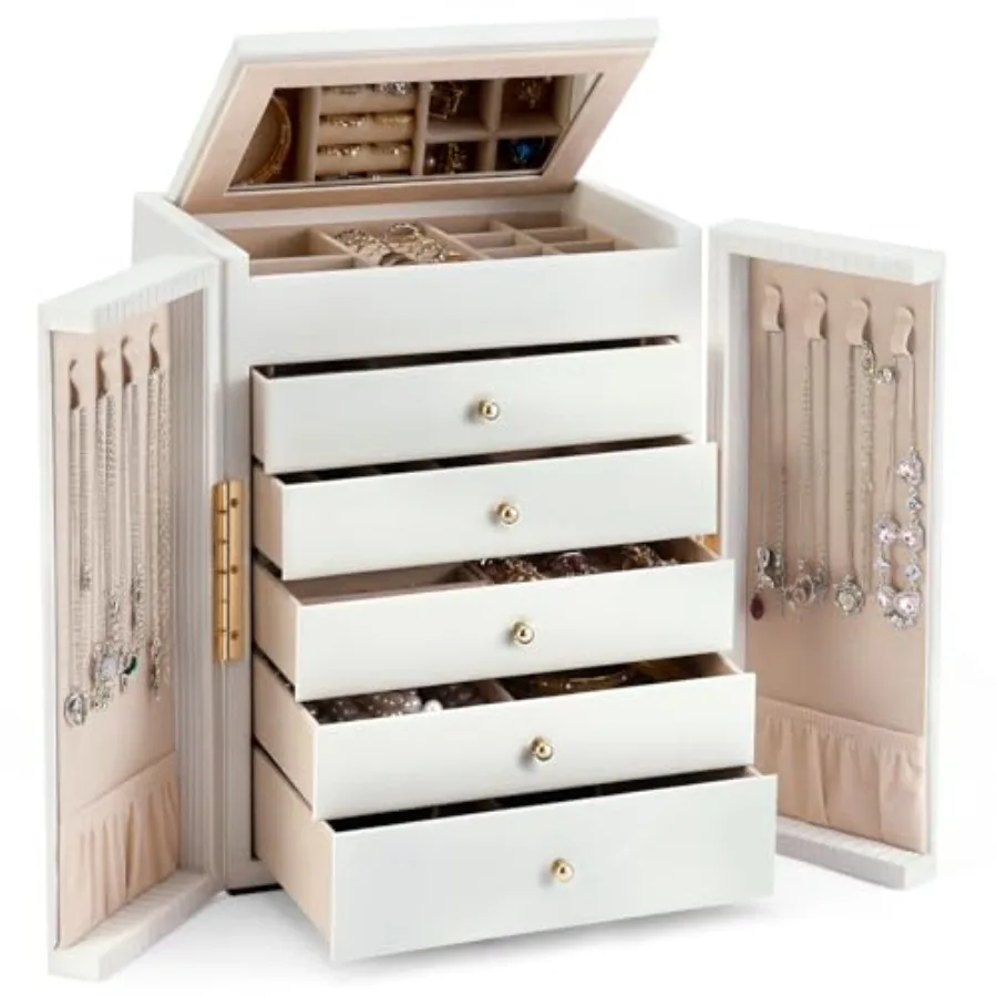 

Large Jewelry Organizer Box Jewelry Boxes for Women Girls 6-Tier Jewelry Storage Organizer with Mirror for Necklace Ring Bracel