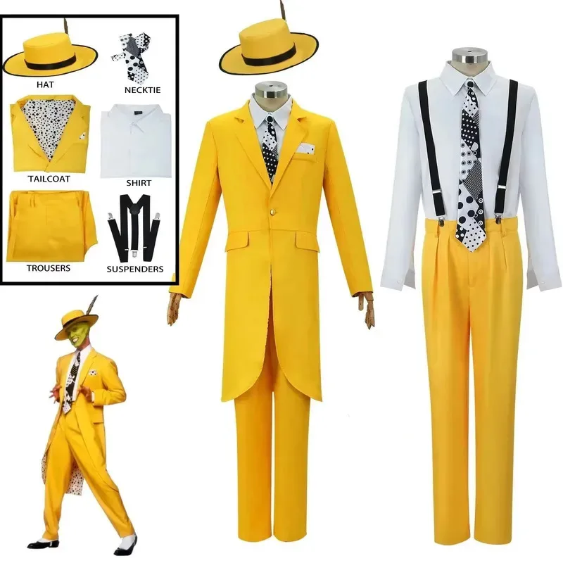 

2025 New Carry Yellow Uniform Party Suit Hat Green Halloween Carnival Costume Movie The Mask Cosplay ☆★♥☆★