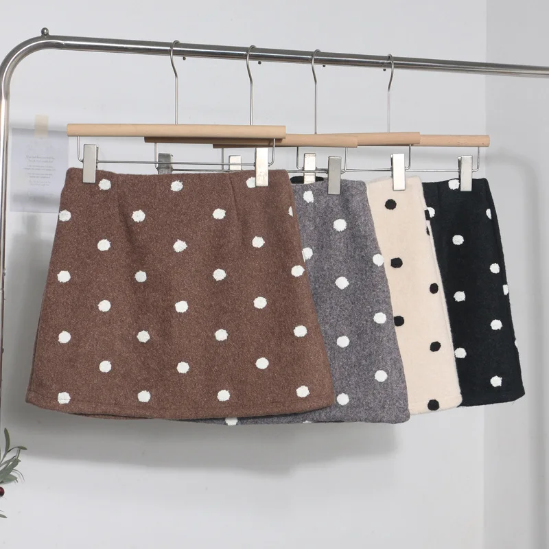 Imitation Lamb Wool Skirt Women's Autumn and Winter Polka Dots High Waist A-word Skort Hip Skirt