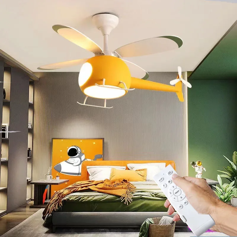 Helicopter Modern Aircraft Ceiling Fan with Led Light Children's Lights Chandeliers with Fans Backlit Lamp Chandelier Lighting