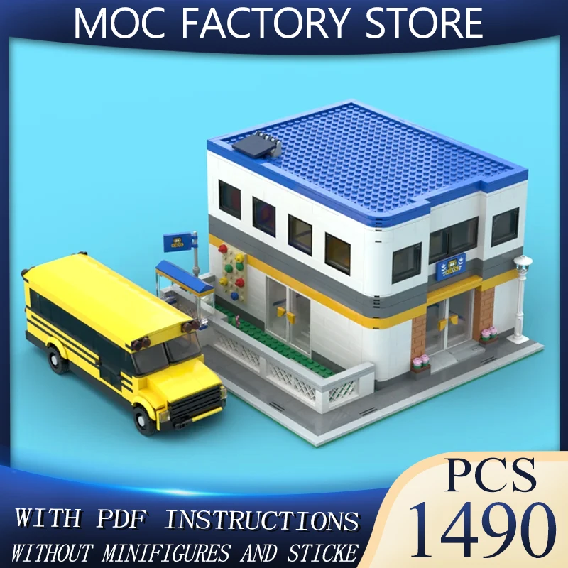 

Модель с видом на улицу Moc, строительные блоки, школьные и автобусы, модель, технология, кирпич, сделай сам, сборка, строительная игрушка, праздничные подарки