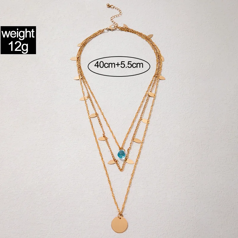 Tocona Bohemian Blue Beaded Wafer Pendant Neckalce for Women Gold Color Tassel Multilayer Adjustable Jewelry Collar 23282