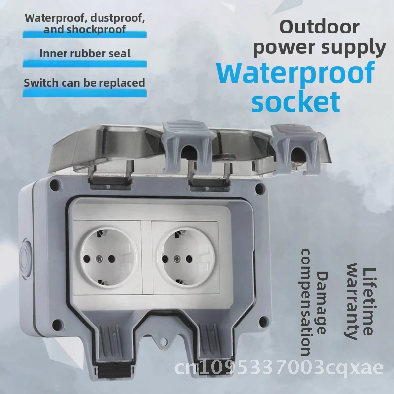 

IP66 Two-Position German Waterproof Socket 16A European Standard Outdoor Plug-In Wall Outlet with Phosphorous Bronze Conductors
