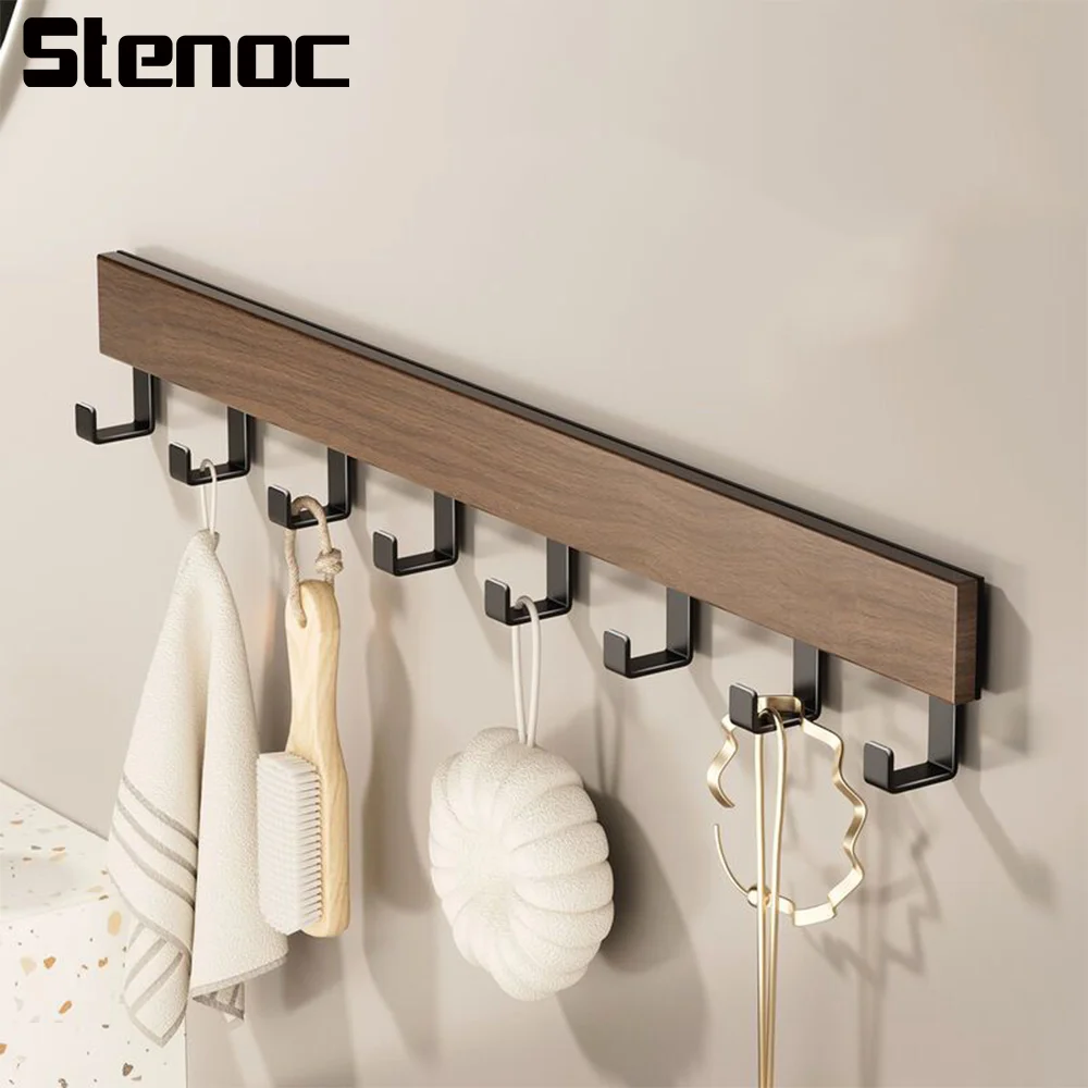 No Punching Walnut Wood Wall-Mounted Wood Hook No Punching Creative Clothes Hook Indoor Entrance Door Clothes Storage Organizer
