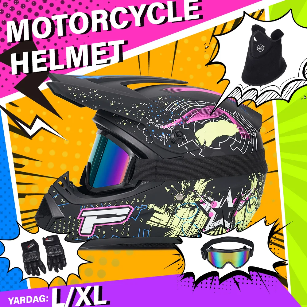 

Шлем для мотокросса для взрослых, вездеход (UTV/ATV), полнолицевой шлем с шлемом, очками, перчатками и лицевой щитком, матовая модель