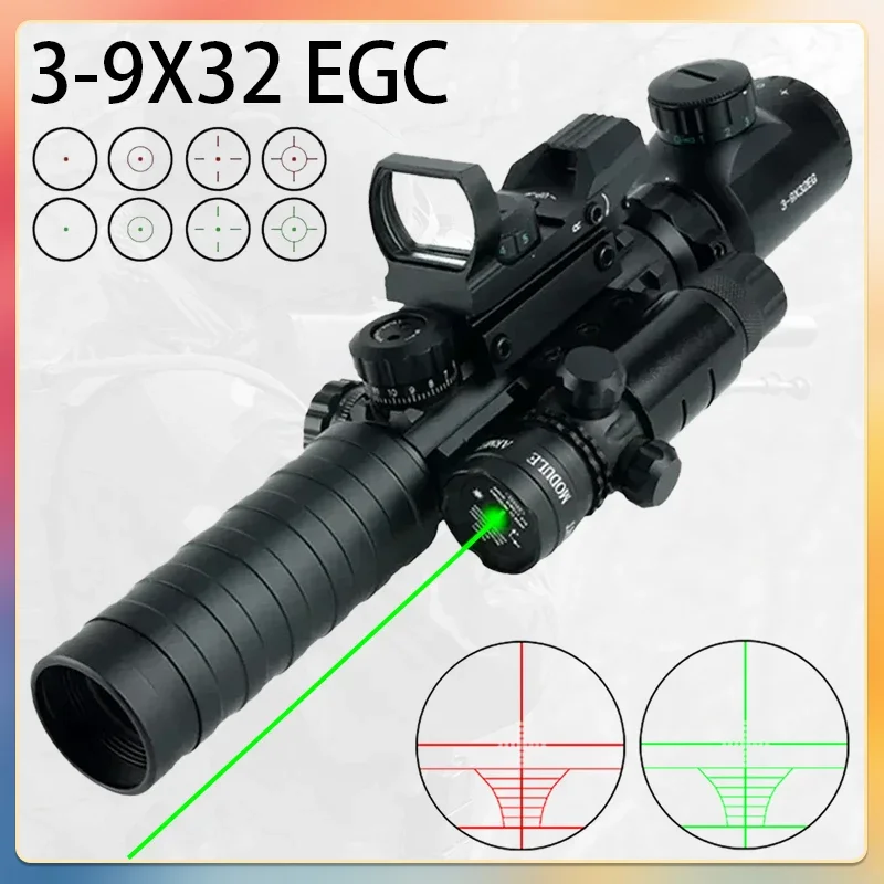 3-9X32 EGC Tactical Optic Red Green Illuminated Riflescope Holographic Reflex 4 Reticle Red Dot Combo Hunting Rifle Scope