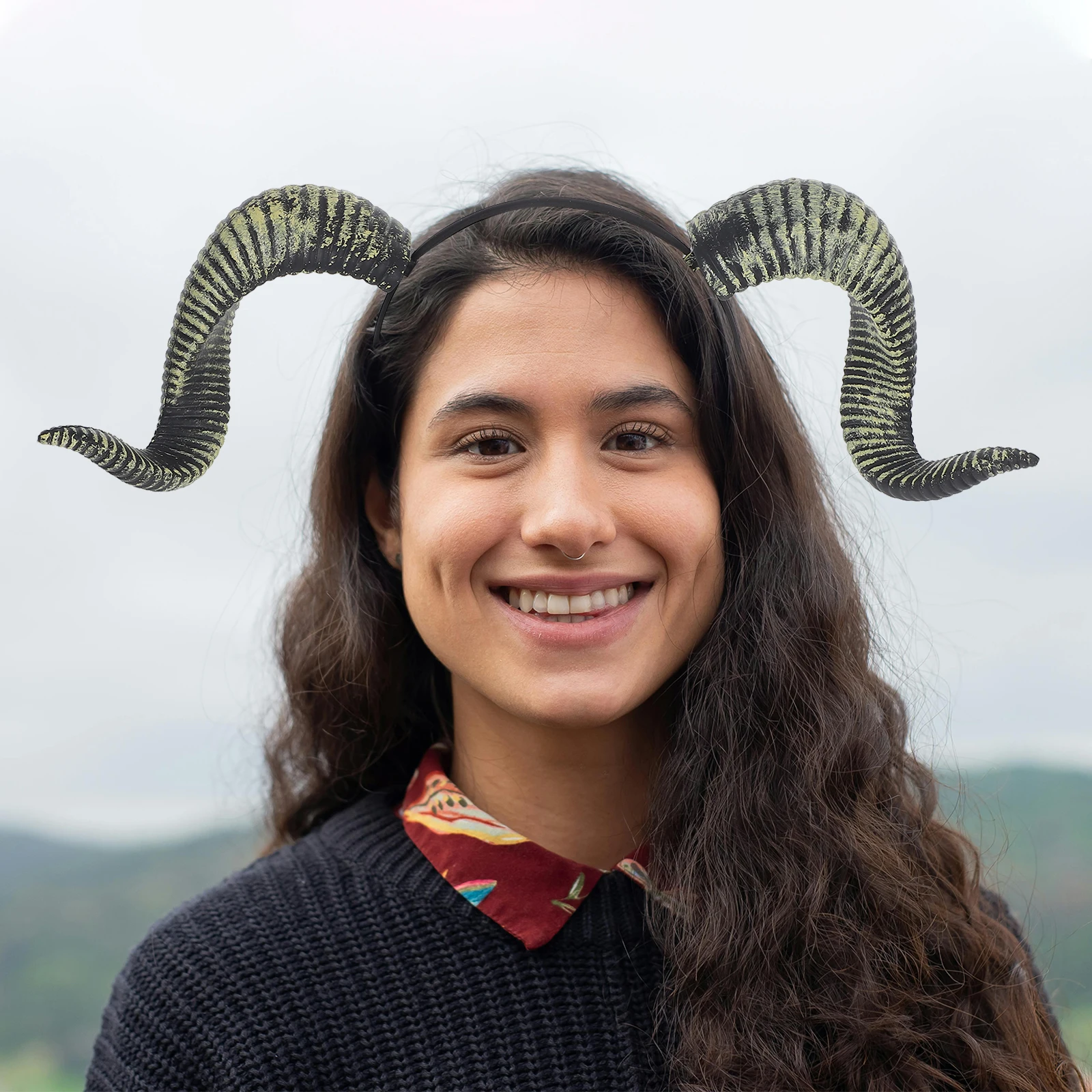 Sheep Horn Headhand Headwear Halloween Costume Gothic Horn Hair Hoop for Cosplay Party PU Horns Hair Accessory for Men and Women