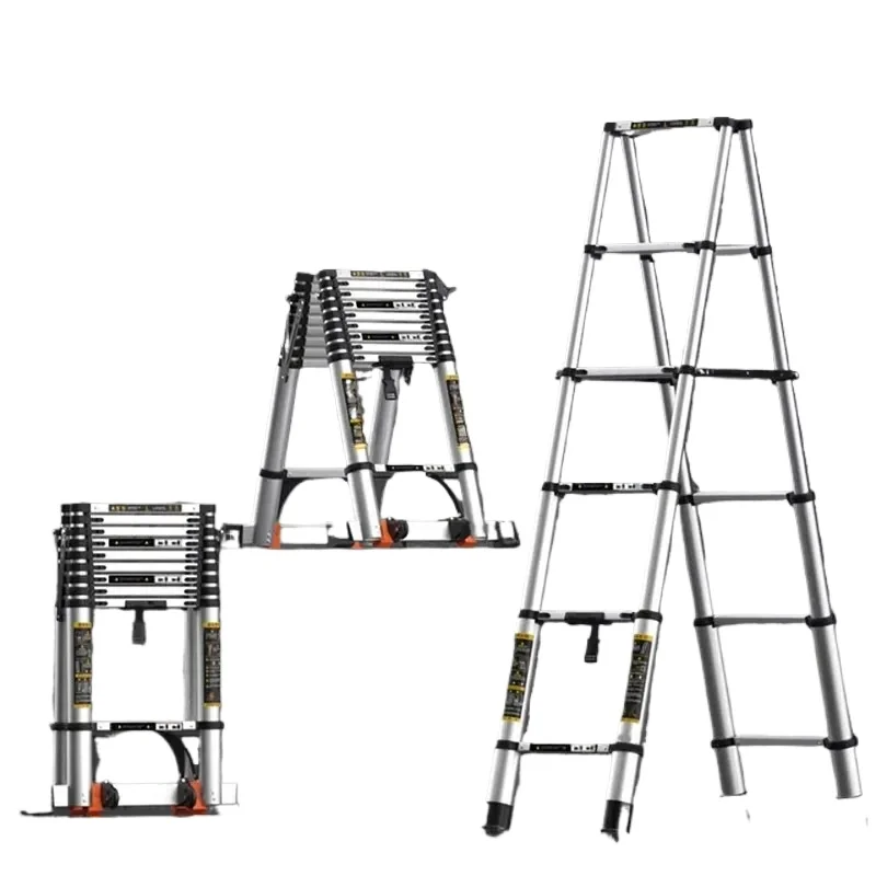 Home Kitchen Telescopic Ladder Aluminum Alloy Step Stools Multi-functional Engineering Ladder Portable Folding Straight Ladder