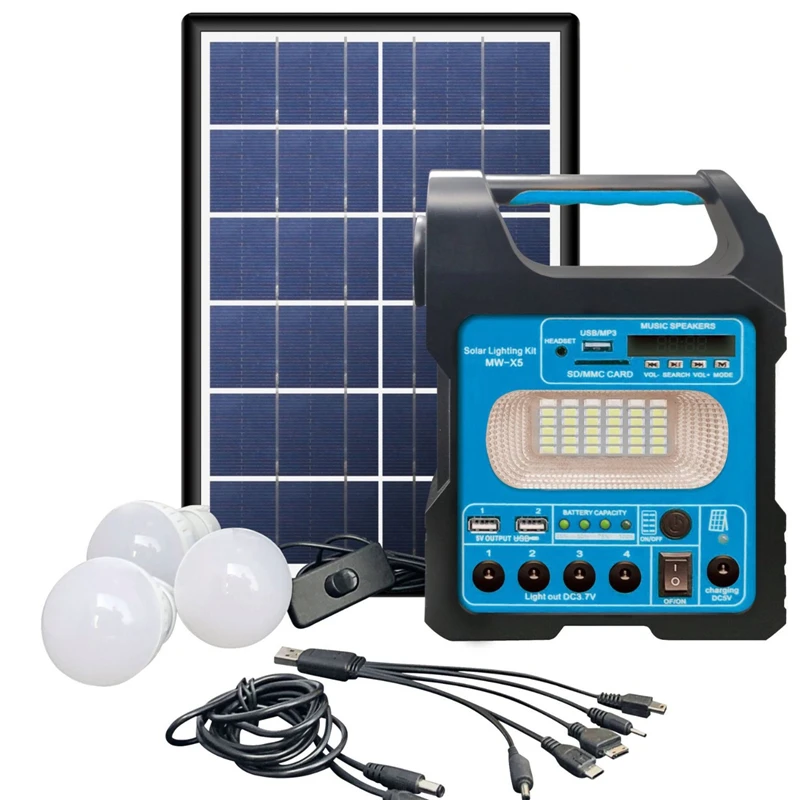 Portable Solar Generator System with 3 Bulbs Lighting Kit Mini Solar Panel Outdoor Emergency Power Supply for Camping Hiking