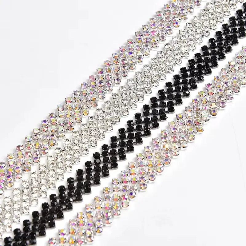 1 Yard Crystal Rhinestone Trim Chain For Clothes Silver Base Dense Glass Claw Diamond Belt Sew On Dress Decoration Applique Bags