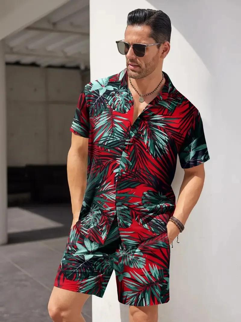 Tropical Plant Flowers 3D Print Men Shirt Sets Fashion Short Sleeve Shirt Casual Beach Shorts Streetwear Hawaiian Suits Clothes