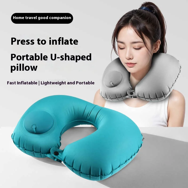 

Portable Inflatable Neck pillow U-shaped Pillow Press Inflatable Automatic Travel Pillow for Outdoor Travel Car Airplane