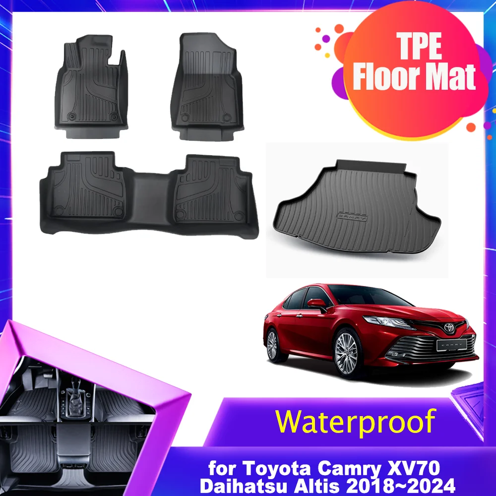 Car Floor Mat for Toyota Camry XV70 Daihatsu Altis 2018~2024 TPE Liner Trunk Pad Waterproof Non-slip Cushion Part Accessories
