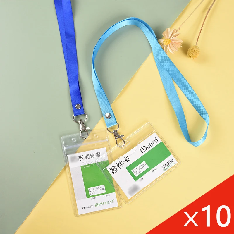 

10 Pcs Transparent Badge Holder Neck Strap Set Waterproof ID Card Bag Lobster Hook Rop Lanyard For Employee Access Control Card