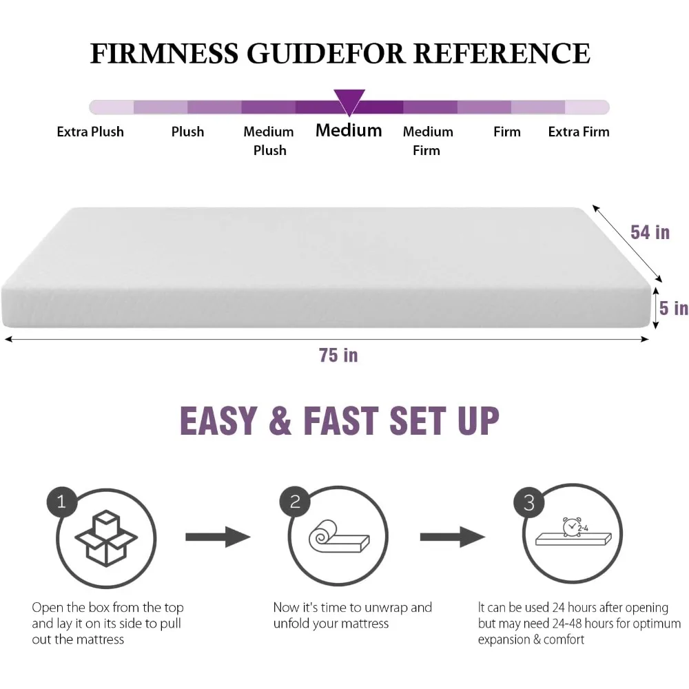 PayLessHere 5 Inch Full/Twin/Full/Queen/King optional Gel Memory Foam Mattress Fiberglass Free/Bed-in-a-Box CertiPUR-US