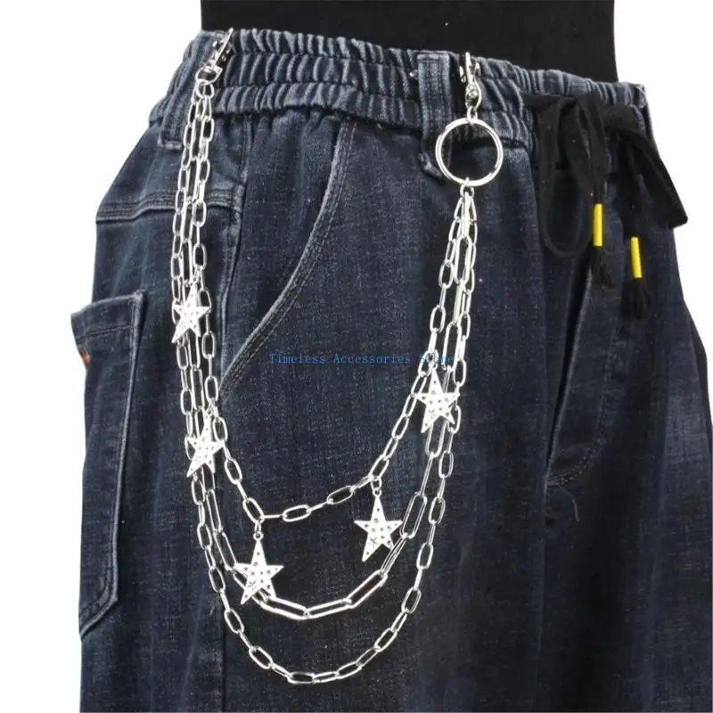 

97QE Popular Punk Star Chain Metal Trousers Chain Waist Chain Hiphop Waist Jewelry