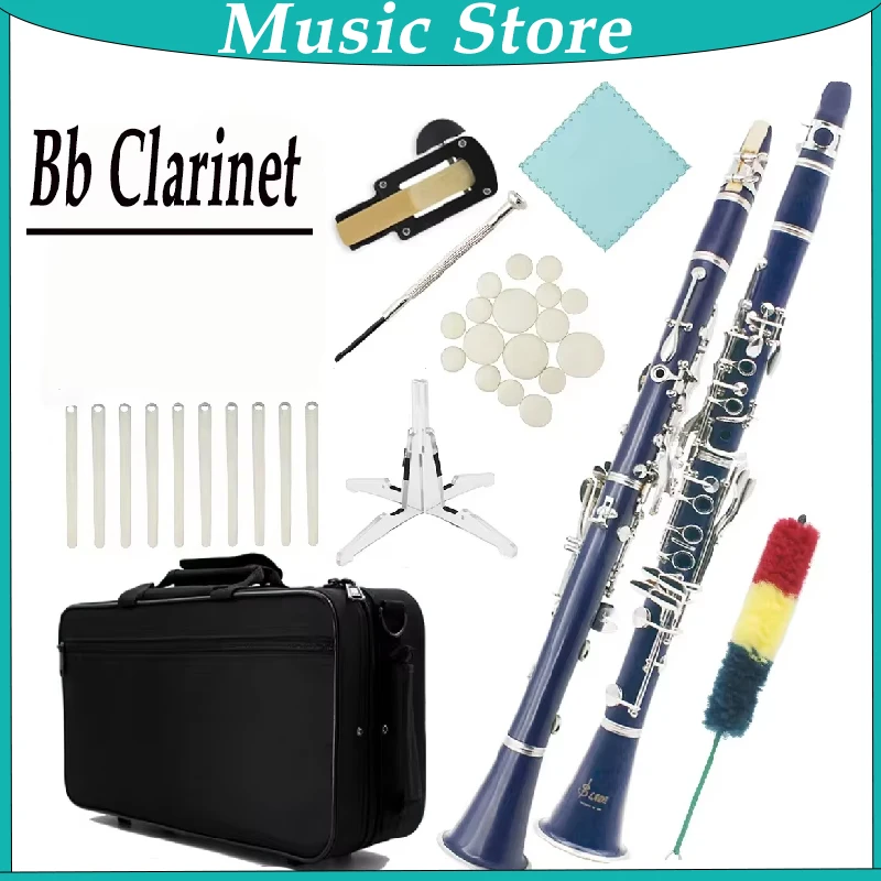 SLADE Klarinette 17 Klappen Falling Tune B Blaue Klarinette ABS Versilberte Silberklappen Bakelit-Material mit Zubehör