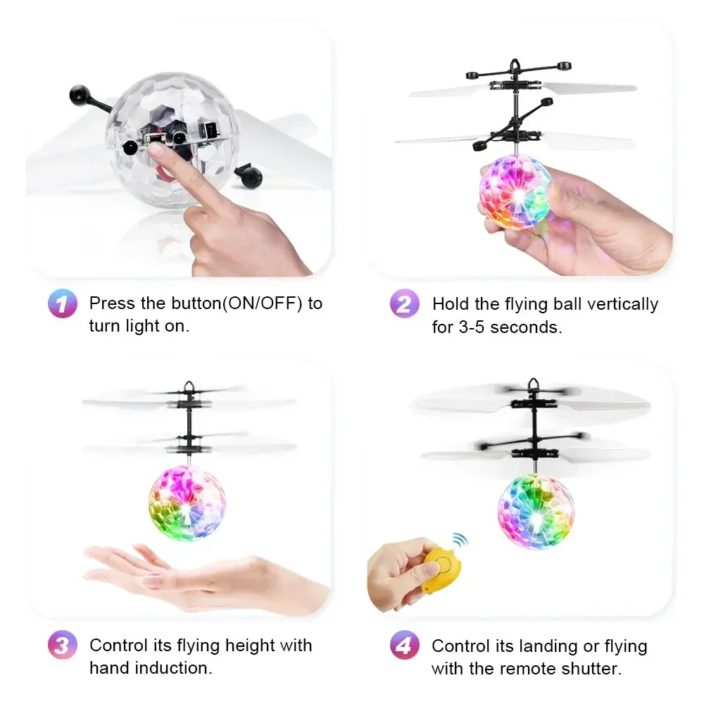 Led Light Suspension Crystal Ball Infrared Induction RC Gesture Control Colorful Glowing Toys Unique Gift for Kids JM888