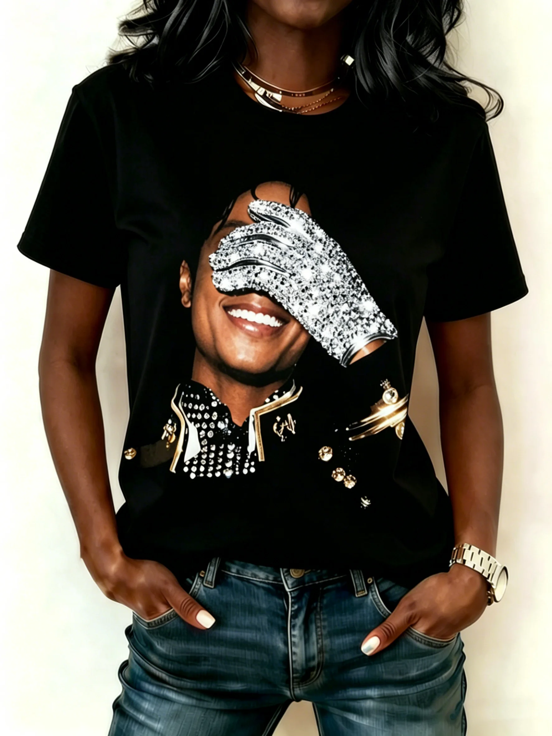 ilstile Damen-T-Shirts mit „King of Music“-Aufdruck, Sommer-Kurzarm-Tops mit lässigem Rundhalsausschnitt, Retro-Fan-Favorit-T-Shirts NEU