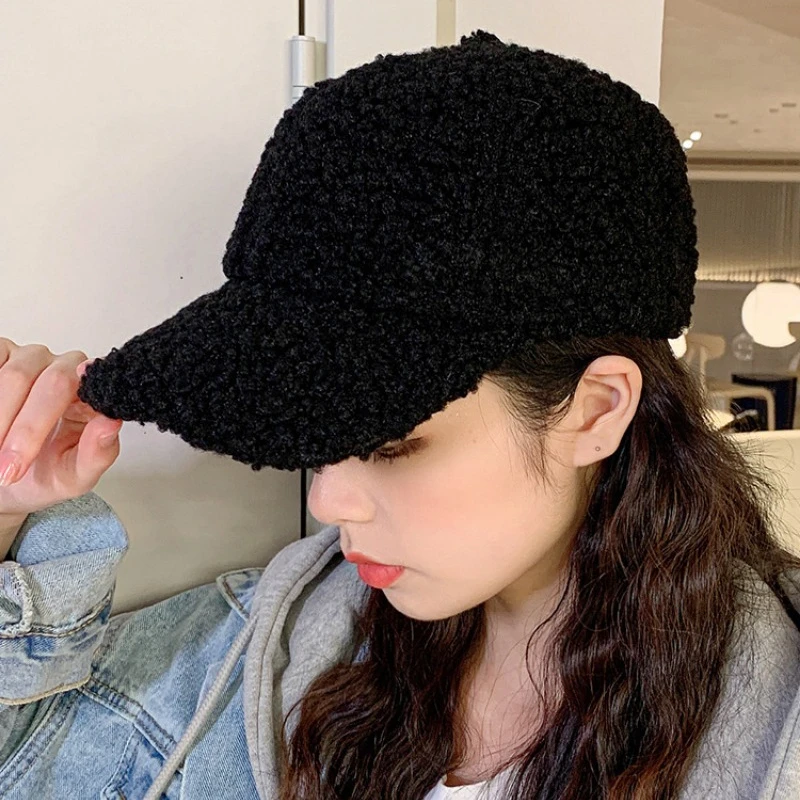 Lamb Wool Cap Women Baseball Cap Autumn Winter Warm Hat Lady Girls Outdoor Warm Winter Spring Plush Fuzzy Men Caps Hat