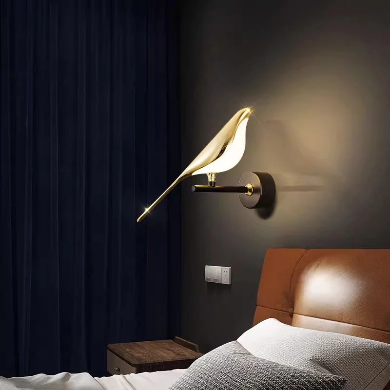 Nordic Indoor Touch Switch LED Wall Lights for Bedroom Living Room Magpie Bird 360° Rotation LED Wall Lamps with Plug for Home