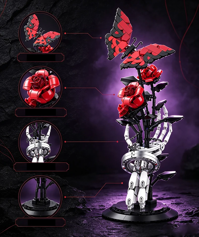 Idea Baustein Rote Rose Lernspielzeug Skelett Schmetterling Blume Handkonstruktion Baustein-Sammlung für Geschenke – Detail 2