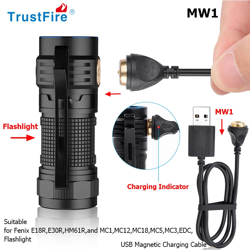 Trustfire Magnetic Charging Cable MW1 5V 2A Smart Battery Charger For MC1 MC12 MC3 MC18 MC5 LED Magnet Flashlight