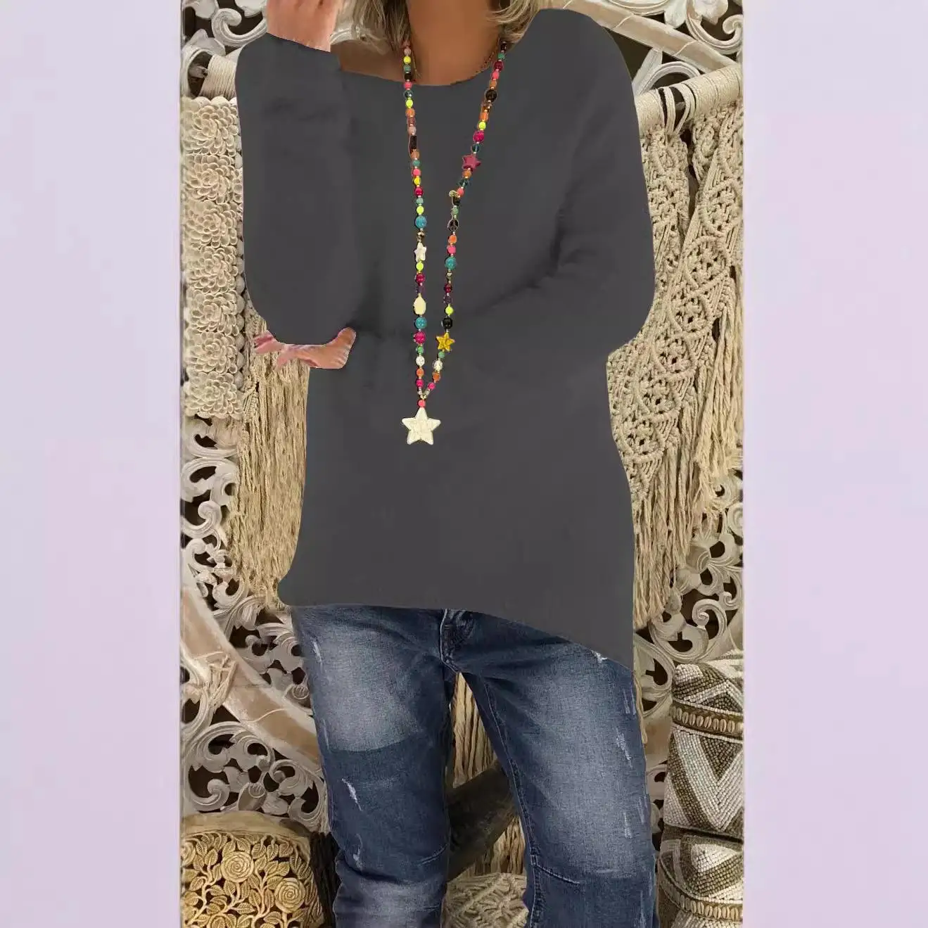 سترة نسائية طويلة Sve للخريف من القطن الرقيق بلون طاقم Ne بلوفر محبوك ملابس فاخرة للسيدات #3