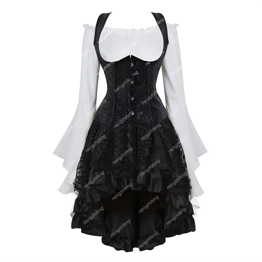 

Steampunk Bustier Corset Outfit 3-Piece Corsage with Underbust Vest Victorian Waist Trainer Gothic Costume Medieval Outfit