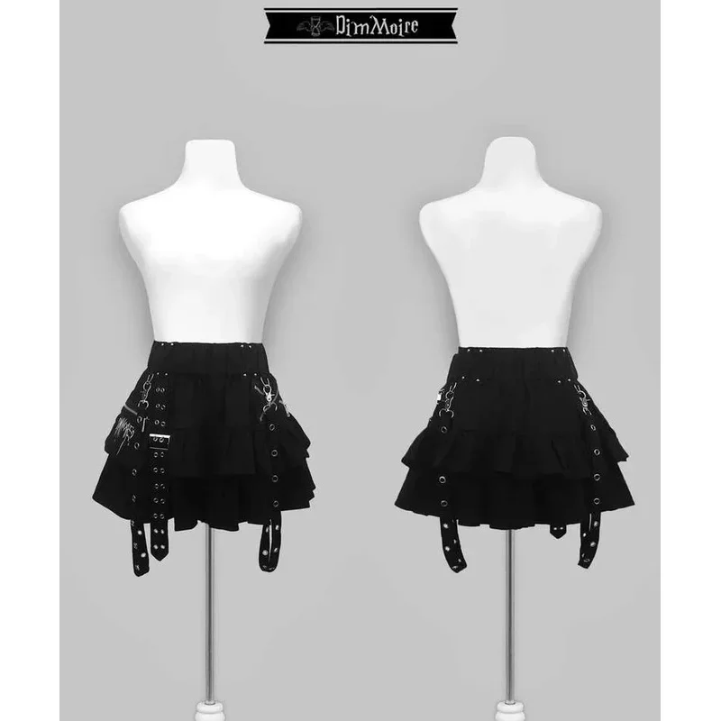 DY20Mini Tie Up Skirt Japanese Harajuku College Style Elastic Waist Subculture Y2k Skirts Girl Autumn New Ruffled Cake Pleated S