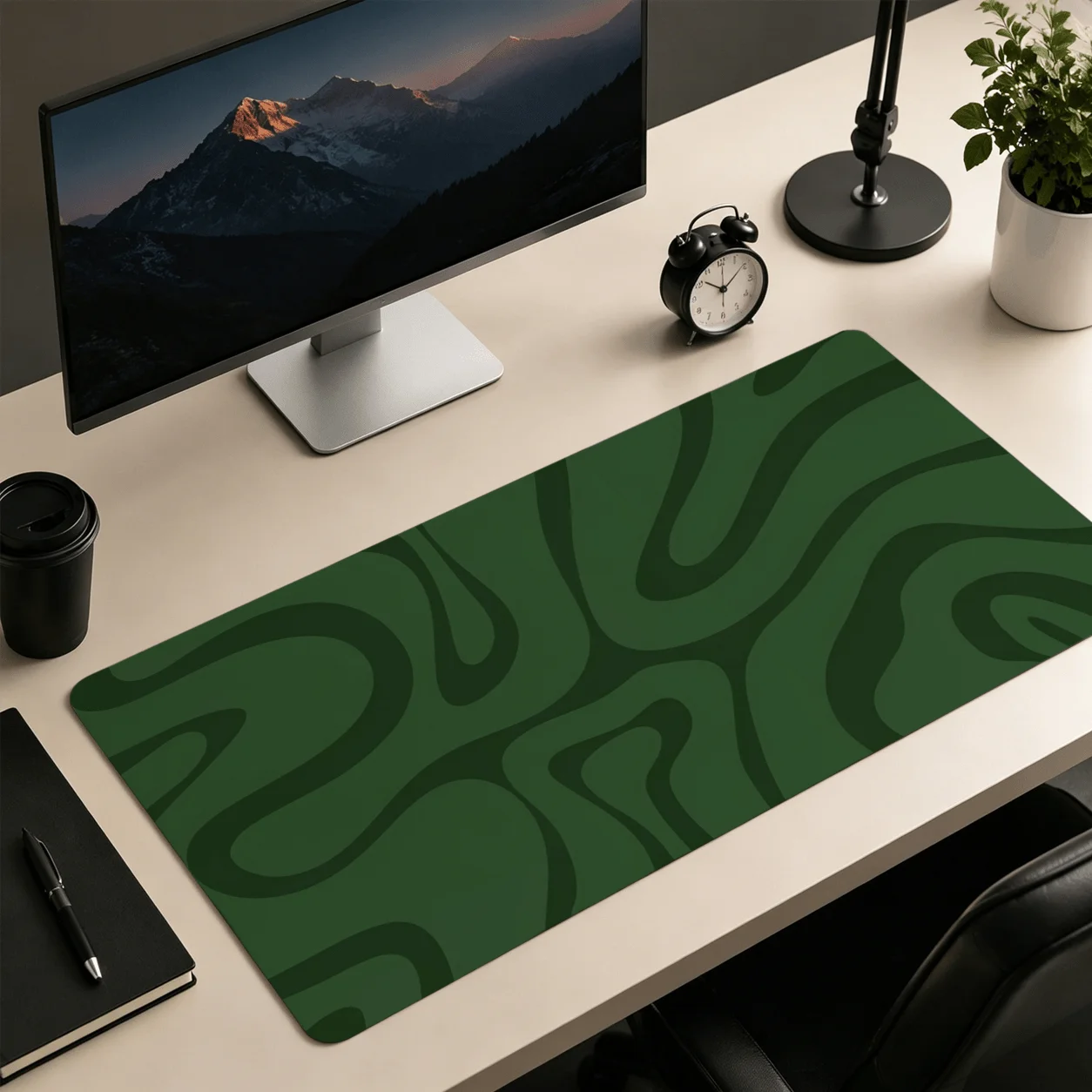 Large Desk Mouse Pad Abstract Green Wavy Lines Organic Fluid Art Waterproof Gaming Office Desk Mat Non-Slip Modern Art For Home Work Computer