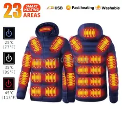 23 Areas Heated Jacket Men Warm Vest USB Self Heating Jacket Women Heated Coat Ski Camping Hiking Winter Cotton Clothes Washed