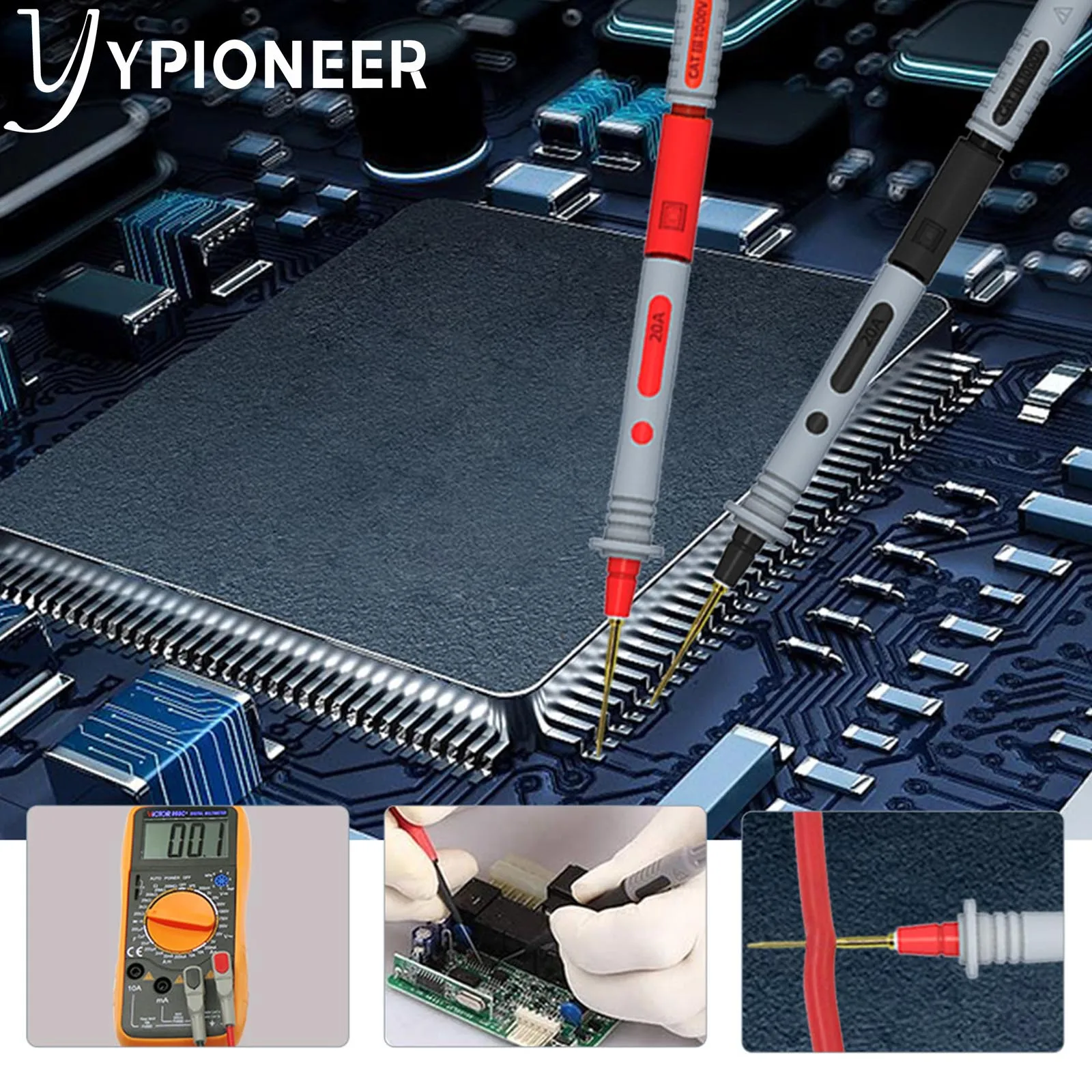 YPioneer P1308B مجموعة موصلات اختبار متعددة مع مقاطع التمساح الموز التوصيل إلى مقاطع خطاف اختبار المنتزع الصغير تحقيقات قابلة للاستبدال