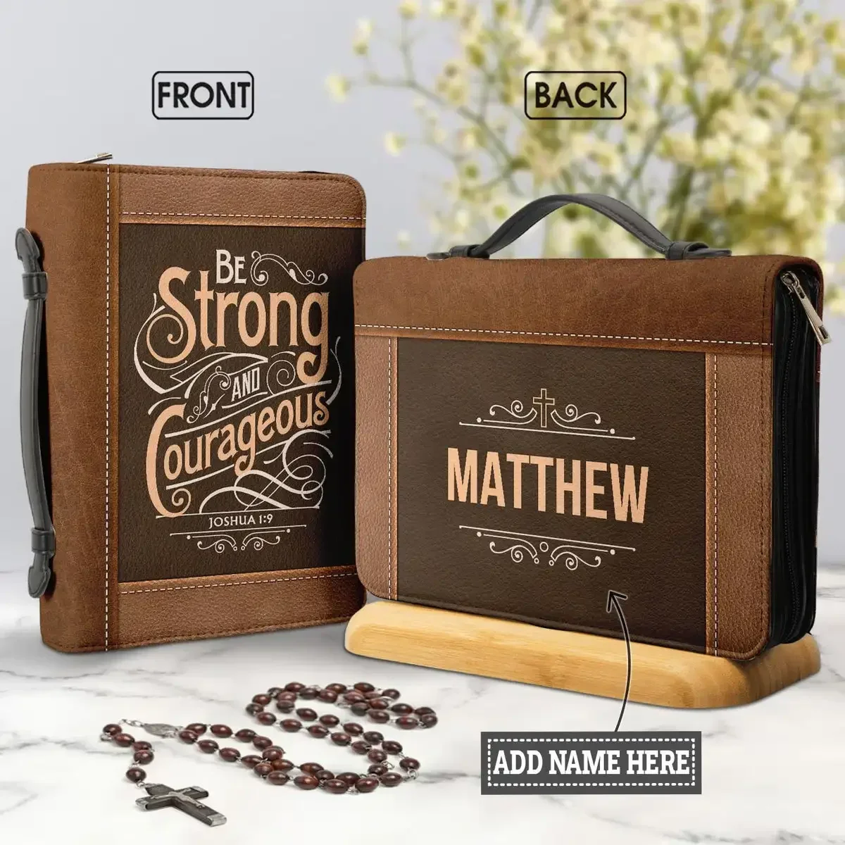 Be Strong And Courageous Joshua 1 9  Bible Vrese Custom Ladies Leather Bible Cover High Quality Handle Bible Bags DIY Your Name