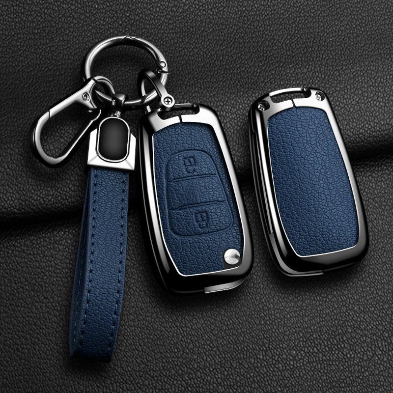 

2/3button Car Alloy Leather Key Case Cover For Kia K2 K5 Rio 3 Picanto Ceed Cerato Sportage For Hyundai i20 i30 ix20 ix25 35 She