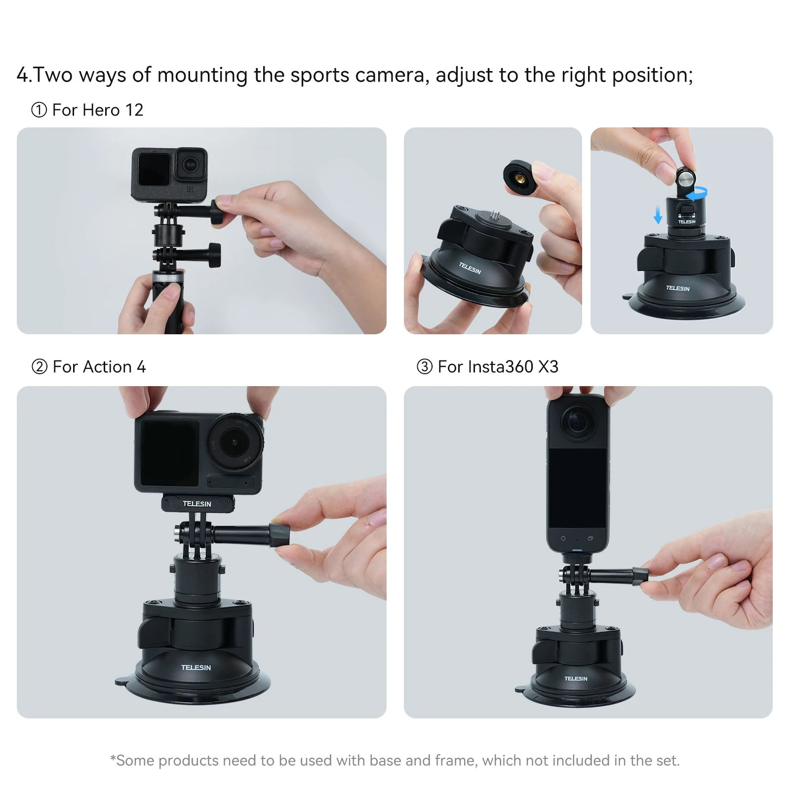 TELESIN Magnetic Quick-release adapter with 1/4 screw For Gopro Hero Insta 360 DJI OSMO Action Action camera accessories