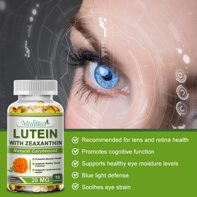 Mulitea Eye Vitamins Lutein Zeaxanthin Capsules Improve Eyesight Eye Strain Dry Eyes Removal Discomfort Relieves fatigue