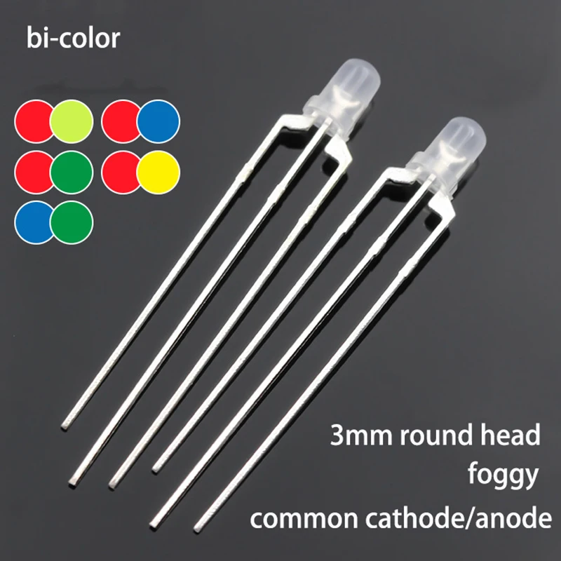 F3 3mm Dual Color Foggy Light Emitting Diode LED 3 Pin Bi-color Red Green Blue Common Cathode Anode In-line Lighting Beads