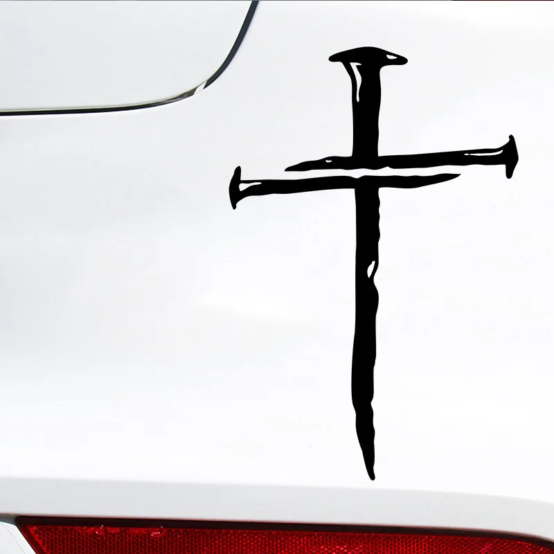 Adesivo in vinile con tre chiodi e croce, per finestrino dell'auto, paraurti, porta, decorazione, adesivi cristiani, telefono portatile, bottiglia d'acqua, tazza