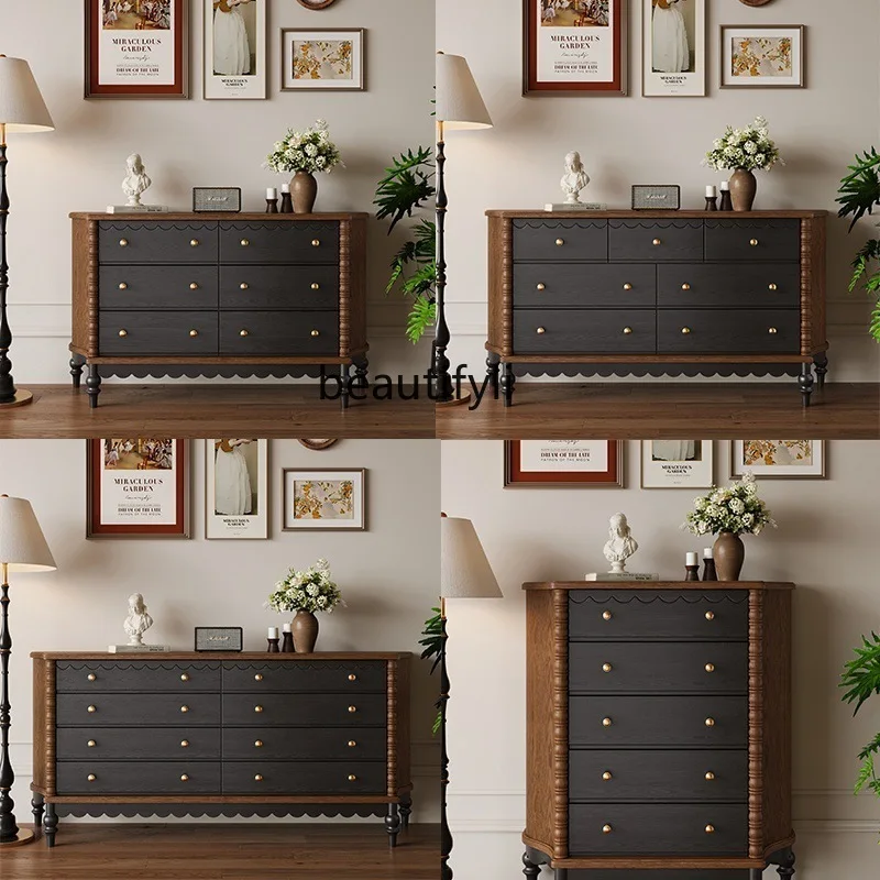 French Retro Solid Wood TV Cabinet Living Room Home Vintage High-End American Style Storage Cabinet