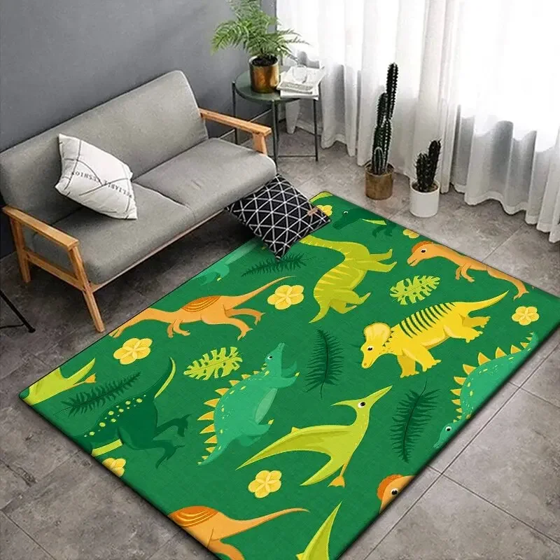 1Pc Cute Cartoon Dinosaur Print Carpet For Living Room Bedroom Wrinkle-Resistant Children's Crawling Mat Non Slip Floor Rug