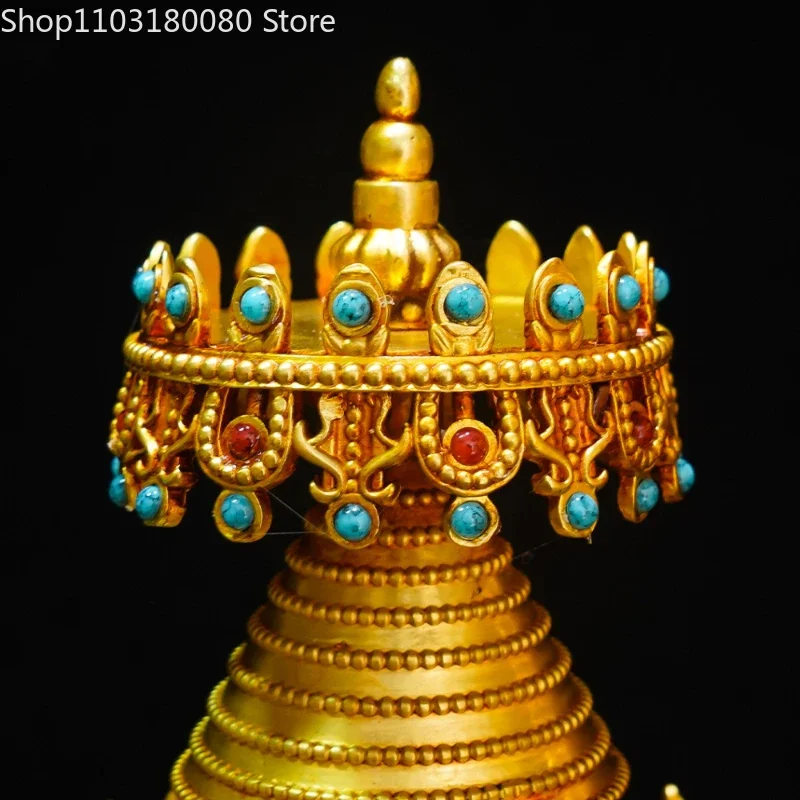 Copper gilding Kadampa pagoda stupa Gadangta Statue Tibet Bodhi Pagoda sculpture,33cm,22cm,15cm,