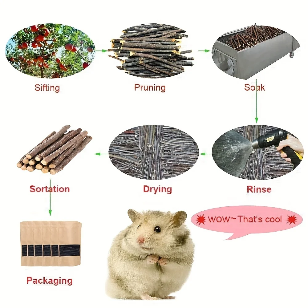 250g Apple Sticks Small Animals Molar Wood Treats Toys for Rabbits Chinchillas Guinea Pig Hamster Gerbil Parrot Bunny and Small